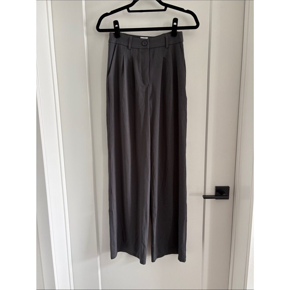 Princess Polly High-Waist Wide-Leg Trousers — Charcoal Gray